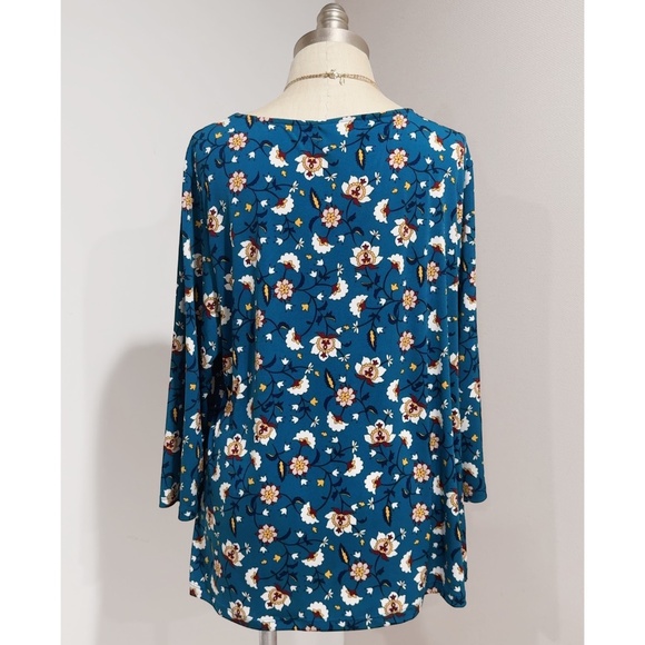 Liz Claiborne Women's Teal Floral Print Stretch Career Tunic Top Size PXXL - Picture 3 of 7